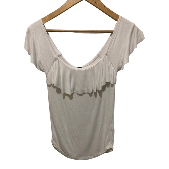 Free People Tops - FREE PEOPLE WHITE DRAPED FRONT SOFT RIBBED STRETCHY SHORT SLEEVE TOP SIZE MEDIUM